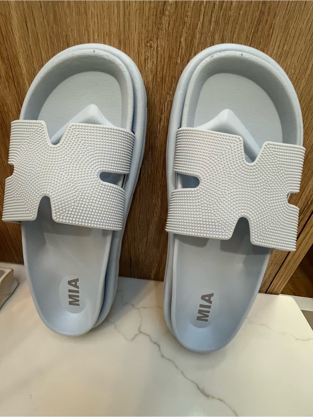 MIA Bertini Light Blue H-Strap Slide Sandals - Size Medium 8-9